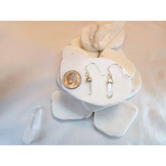 Angel Aura Quartz Crystal Point Sterling Silver Earrings Petite - Picture 5 of 7